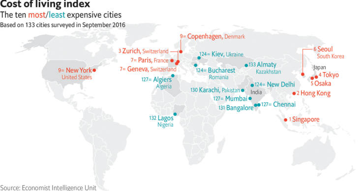 Immagine del giorno: Costo della vita, le città più care e quelle più economiche
