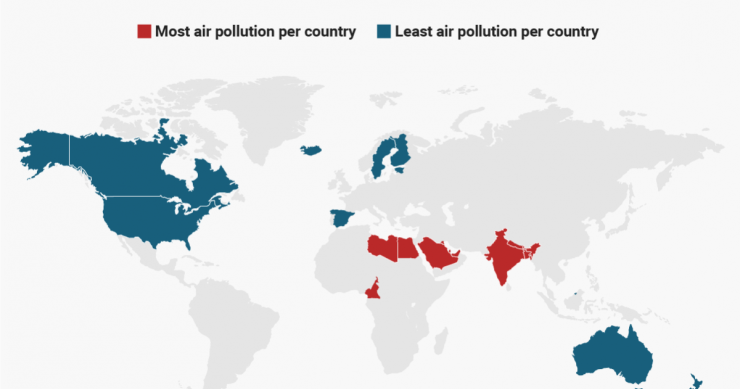 Immagine del giorno: I Paesi con maggiore e minore inquinamento atmosferico del mondo
