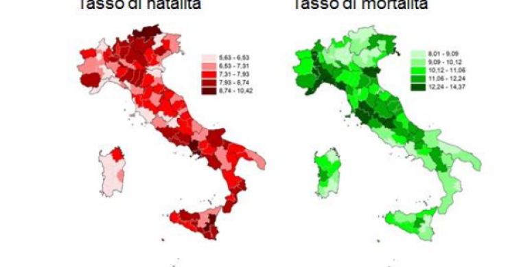 Immagine del giorno: Italia, il tasso di mortalità e natalità per provincia