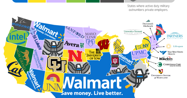 Immagine del giorno: Usa, i maggiori datori di lavoro stato per stato