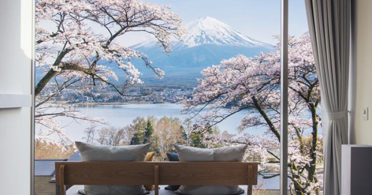 La fusione tra minimalismo e "glamour" in un ambiente idilliaco sotto il monte Fuji