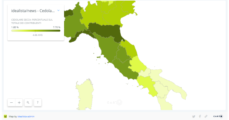 La mappa della cedolare secca nelle regioni italiane