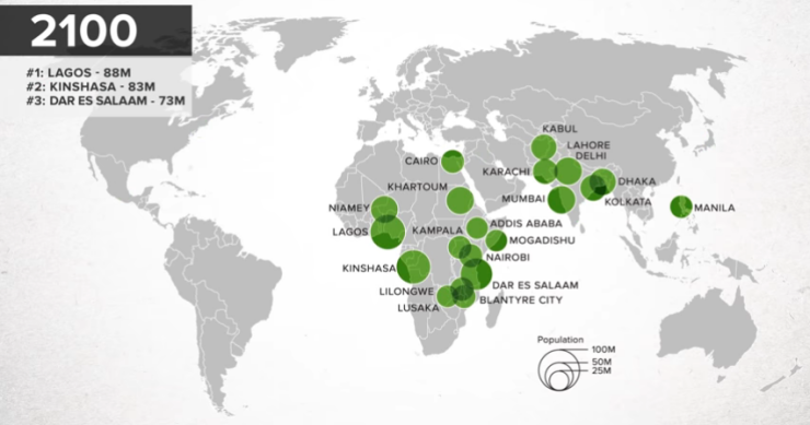 Immagine del giorno: le più popolose megalopoli del mondo nel 2100