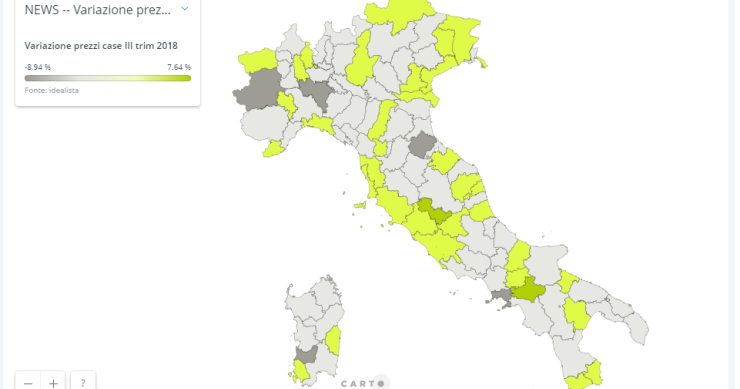 I prezzi delle case in Italia nel III trim 2018: la mappa delle province