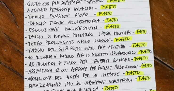 Immagine del giorno: Legge di Bilancio 2019, la lista delle misure secondo Di Maio