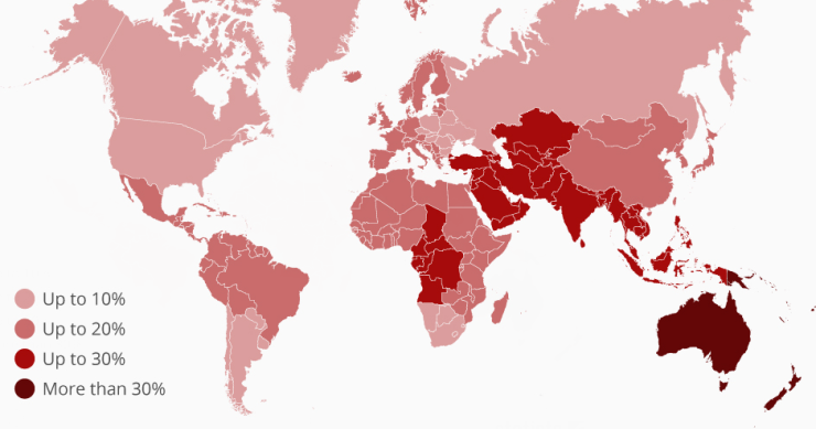 Immagine del giorno: le aree del mondo con più influenzati nel 2018/’19
