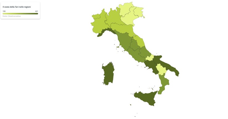 Quanto costa la Tari: la mappa delle regioni italiane