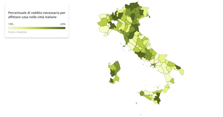 Quanto incide l'affitto di casa sul reddito delle famiglie, le percentuali per città