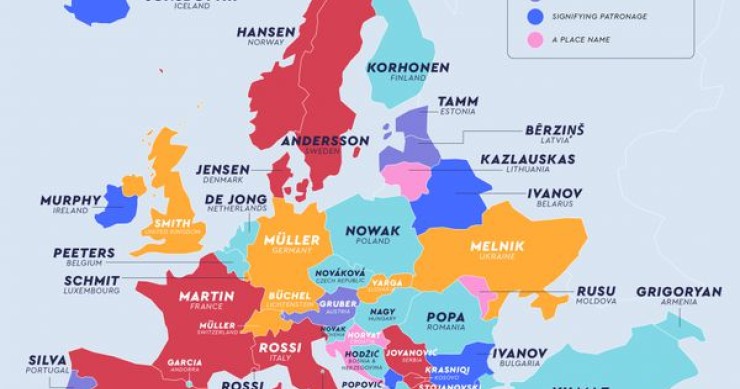 I cognomi più diffusi per Paese in Europa