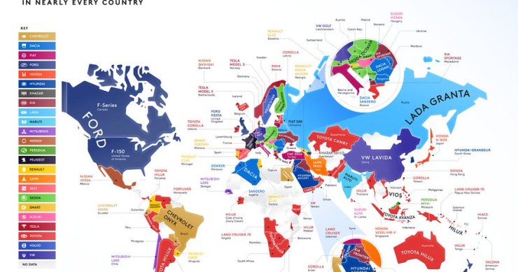 I modelli di auto più venduti in ogni Paese del mondo