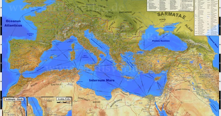 La mappa dell'Impero Romano nel 211 d.C.
