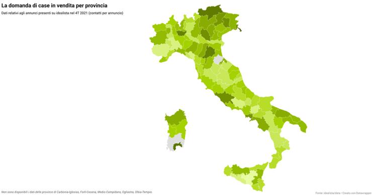 La mappa delle province più domandate da chi cerca casa (e le tipologie più richieste)