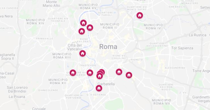 La mappa degli immobili dell’Ater a Roma all’asta a maggio 2022