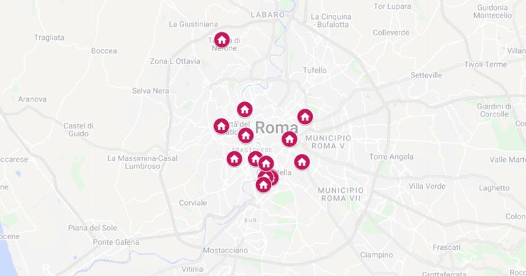 La mappa degli immobili dell’Ater a Roma all’asta a luglio 2022