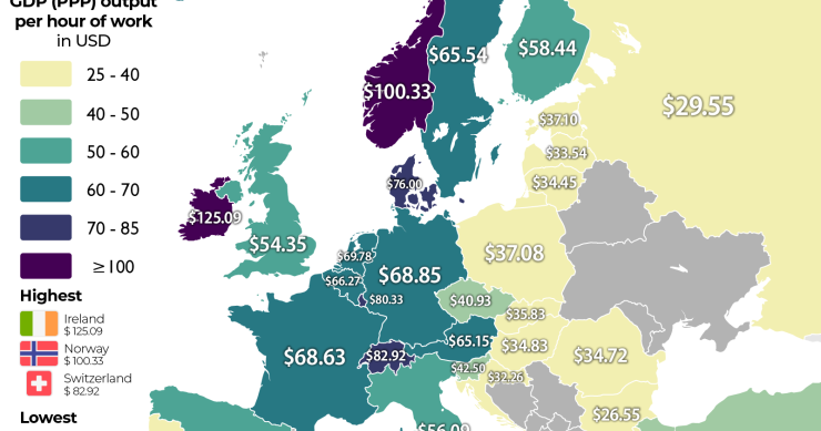 La mappa della produttività dei lavoratori nei Paesi europei
