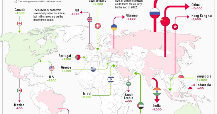 La mappa dei Paesi dove si trasferiranno i milionari quest'anno