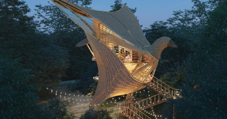 Casa di bambù a forma di uccello