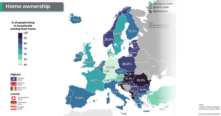 Mappa proprietari di casa in Europa