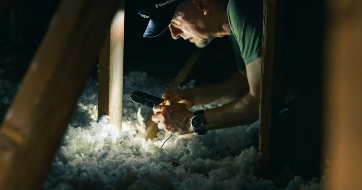 uomo che lavora a isolamento termico casa