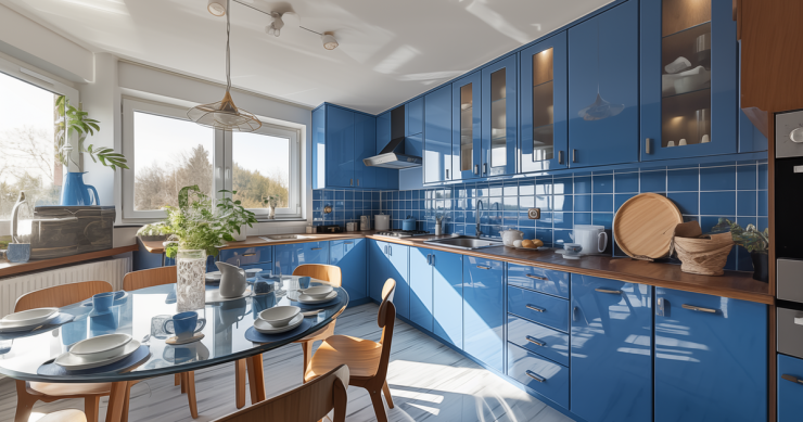 Una cucina azzurro polvere lucida