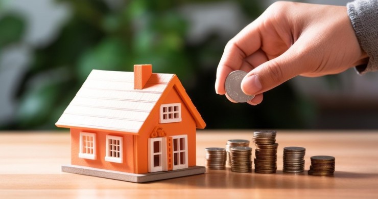 Casa arancione con monete vicino