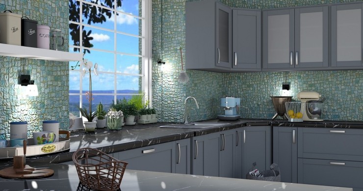 Mattonelle in stile marino nelle diverse sfumature del verde e azzurro 