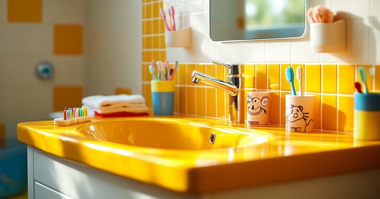 Un bagno tutto colorato per rendere il momento piú piacevole per i bimbi