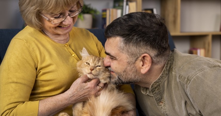 Anziani con gatto come animale domestico