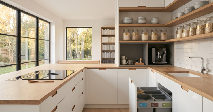 Cucina luminosa con soluzioni intelligenti