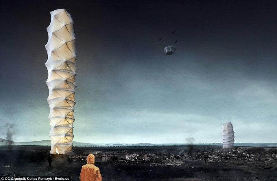 Skyshelter.zip: Foldable Skyscraper for Disaster Zones / eVolo