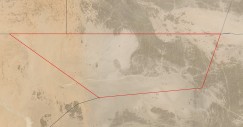 Immagine satellitare di Bir Tawil, con il confine segnato in rosso