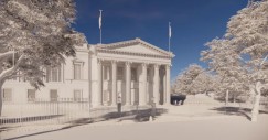 Sul lato sud, il progetto prevede di sostituire la grande scalinata che si protende verso i giardini con un portico chiuso con colonne corinzie