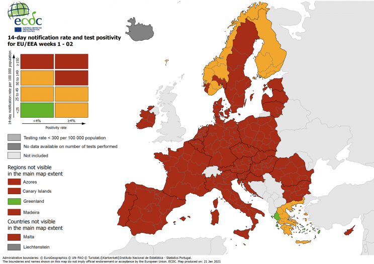 Zone rosso scuro in Europa / Ecdc
