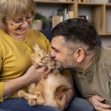 Anziani con gatto come animale domestico