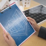 Professionista che pianifica l'uso di energie alternative