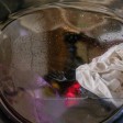 Lavatrice con acqua e panni ancora nel cestello