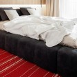 Un tappeto rosso messo sotto il letto